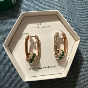 Gold and Green Geometric Earrings with Modern Design